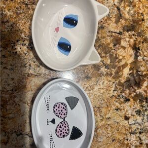 Cute Cat-Themed Bowls Set - White and Gray